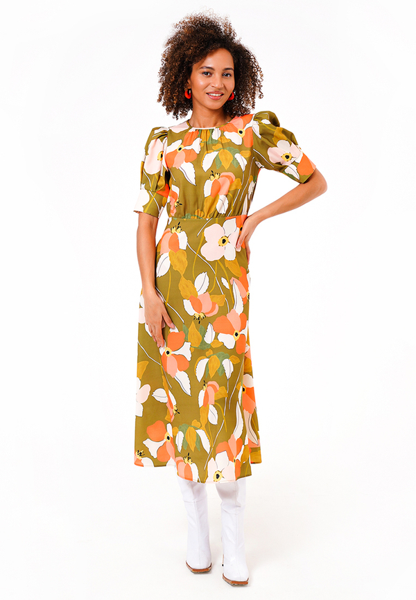 Платье миди круглый воротник