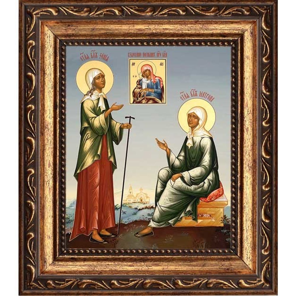 Ксения Петербургская и Матрона Московская. Икона на холсте.