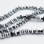 Гематит (имитация), цвет серебристый, размер около 3*6,5 мм, цена за отрезок 19 см (1/2 нити)