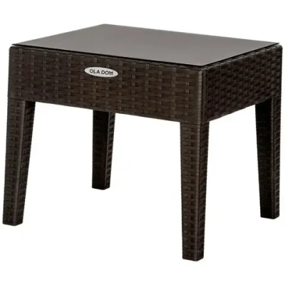 Столик журнальный квадратный RATTAN OLA DOM со стеклом коричневый 530х450мм