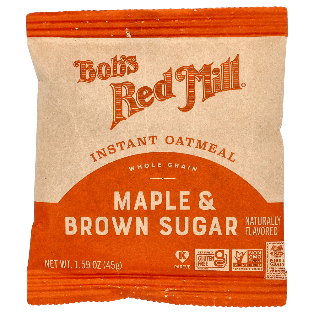 Bob's Red Mill, Овсянка быстрого приготовления, цельнозерновые, кленовый коричневый сахар, 6 пакетиков по 45 г (1,59 унции)