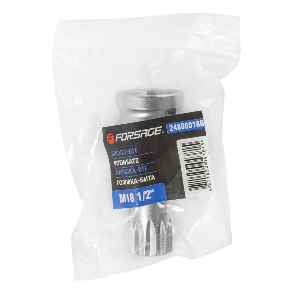 Головка-бита SPLINE с отверстием M18 (L-60мм)1/2'' Forsage F-24806018B
