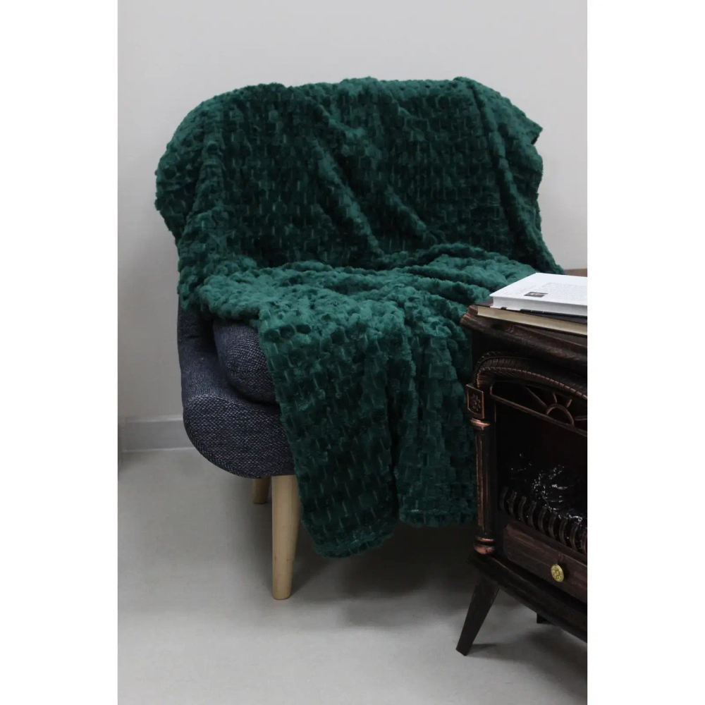 Плед 150*200см «Pompon», цвет изумруд, микрофлис, 240 гр/м²