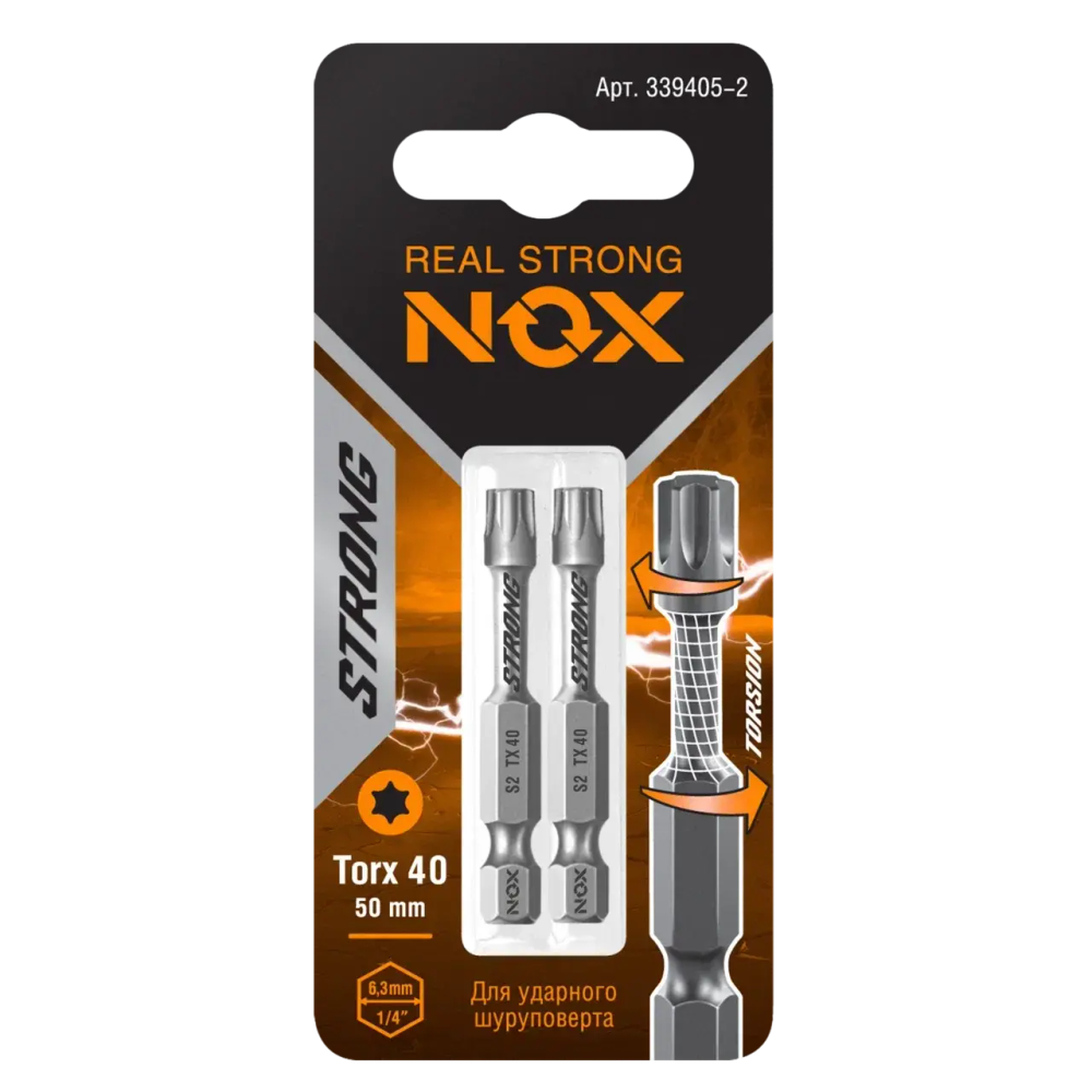 Бита torsion Tx40-50 2шт карта NOX STRONG 339405-2