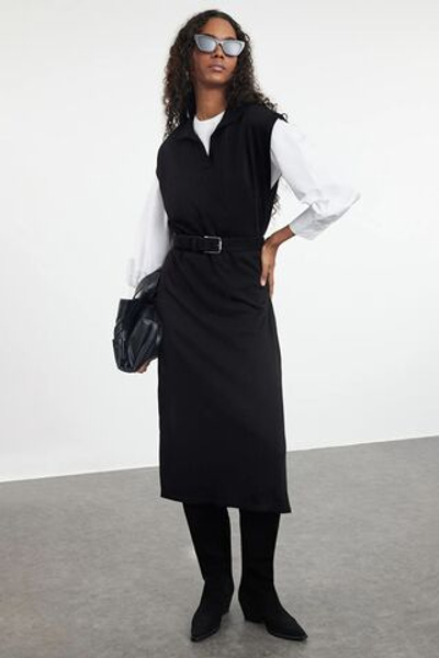 Каменное длинное трикотажное платье-свитер TCTAW25UV00007