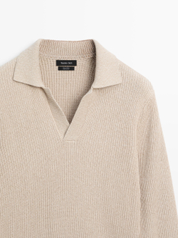 Massimo Dutti Свитер поло из хлопкового трикотажа, натуральный/кремовый