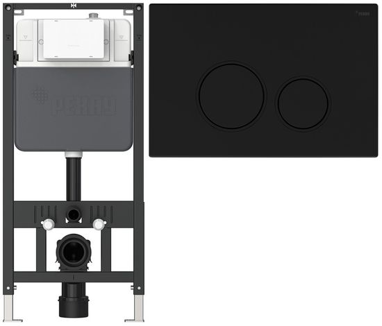 Комплект инсталляции Рехау NOVAFLOW с панелью смыва NOVA ORB 001 круглой, черный, матовый