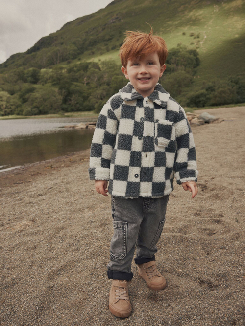 Рубашка из флиса для мальчика Next K83-423, Молочный, Серый