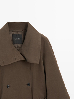 Massimo Dutti Тренч с высоким воротником, коричневый
