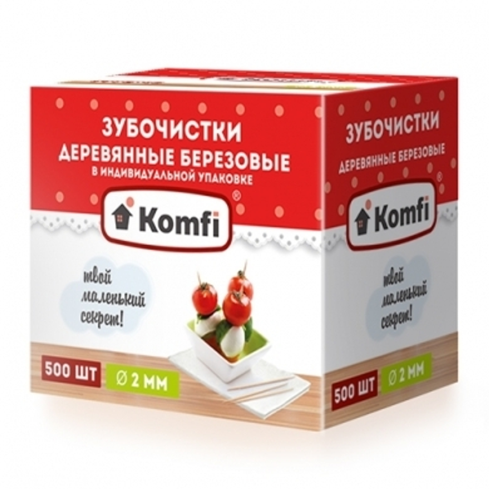 Зубочистки березовые Komfi в индив.упак 500шт/уп