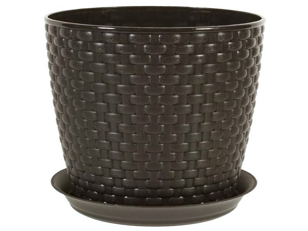 Кашпо Ротанг 1л с поддоном (коричневый ротанг)