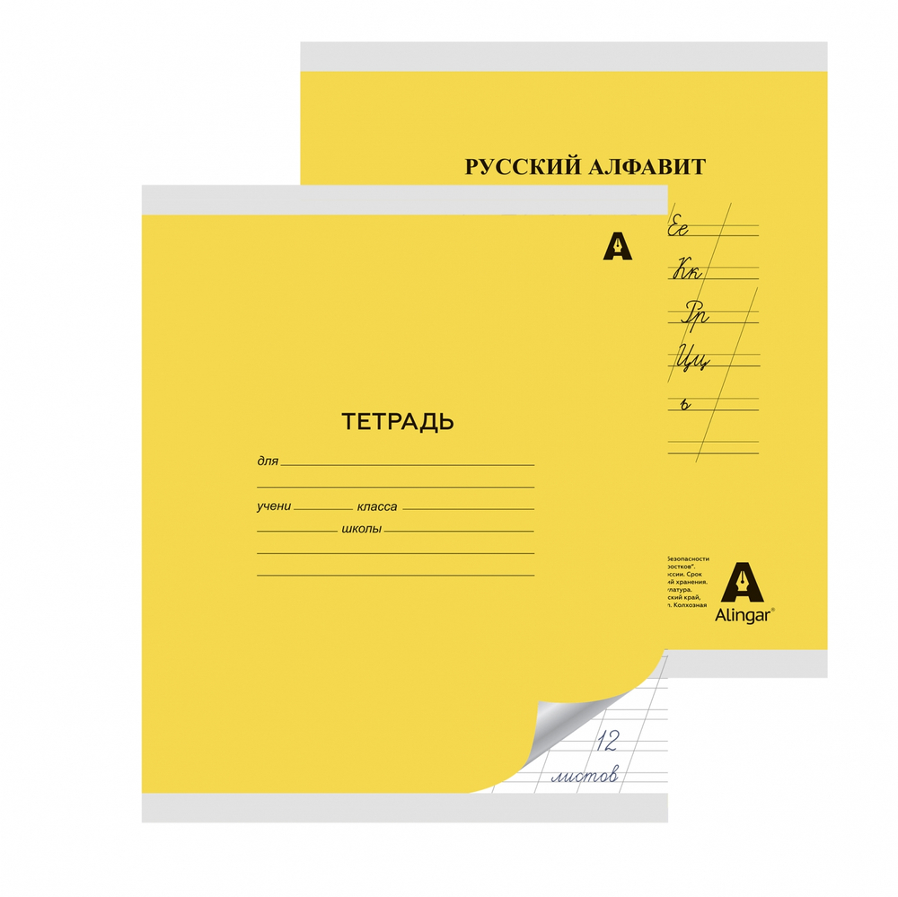 Тетрадь 12л., косая линия, Alingar, скрепка, блок офсет, 100% белизна, мелованный картон (стандарт), "Mix Bright"