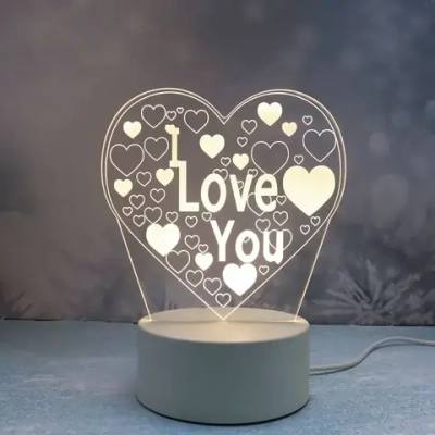 Светильник ночник «3D-I LOVE YOU» на пластиковой подставке, с включателем USB