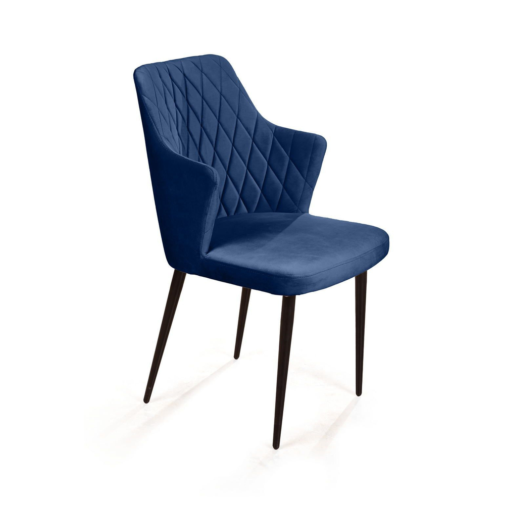 Стул с подлокотниками Hunt ромб, бархат синий 29 / чёрный конус