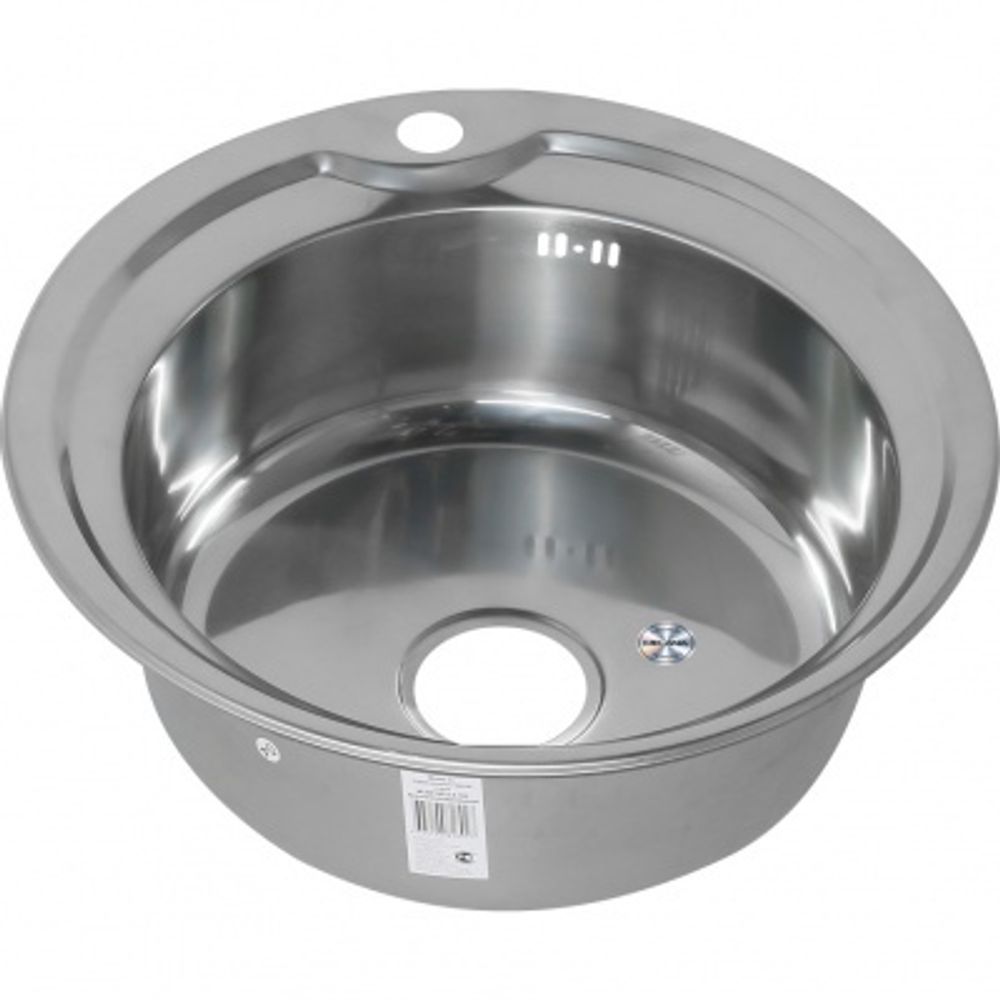 Мойка врезная круглая D510 0,8 глянец слив 3 1/2+ сифон