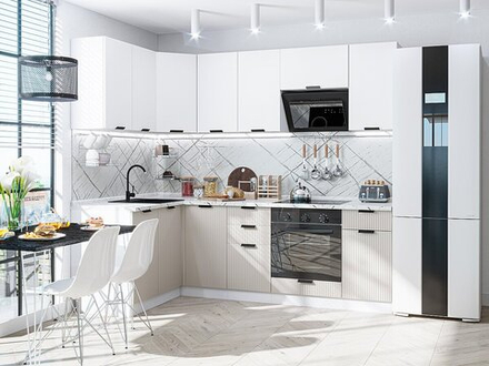 Угловая модульная кухня Евро Лайн-05 Белый/Агат - Белый 2140*1400/2400*600