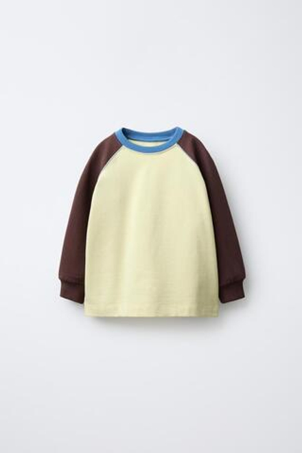 ZARA ФУТБОЛКА С РУКАВАМИ РЕГЛАН И КОНТРАСТНЫМИ ДЕТАЛЯМИ, ЖЕЛТЫЙ
