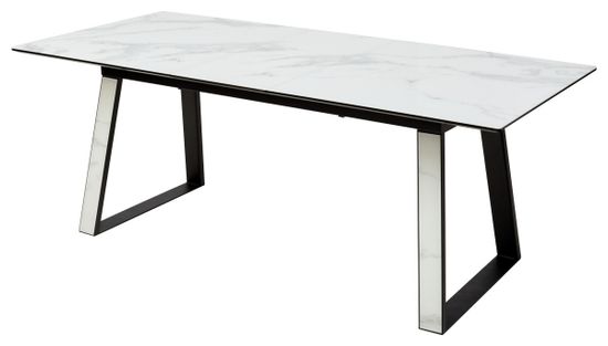 Стол Франк 160 БЕЛЫЙ МРАМОР, стекло / БЕЛЫЙ МРАМОР - ЧЕРНЫЙ