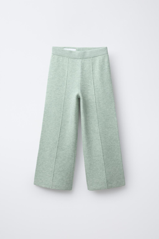 ZARA ТРИКОТАЖНЫЕ БРЮКИ WIDE LEG, СВЕТЛО-ЗЕЛЕНЫЙ