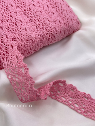 Кружево плетеное розовое 30 мм хлопок