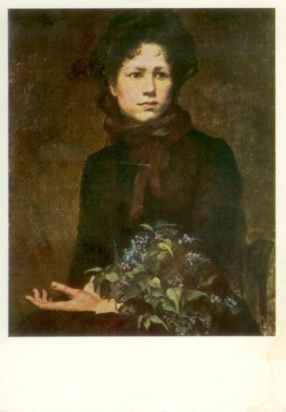 Почтовая открытка СССР - Молодая женщина с букетом сирени