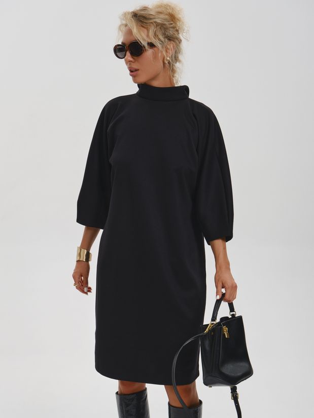 Платье МЫШЬ с воротником стойка, черный