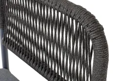 "Нуар" стул плетеный из роупа, каркас алюминий темно-серый (RAL7024) муар, роуп темно-серый круглый, ткань темно-серая 027