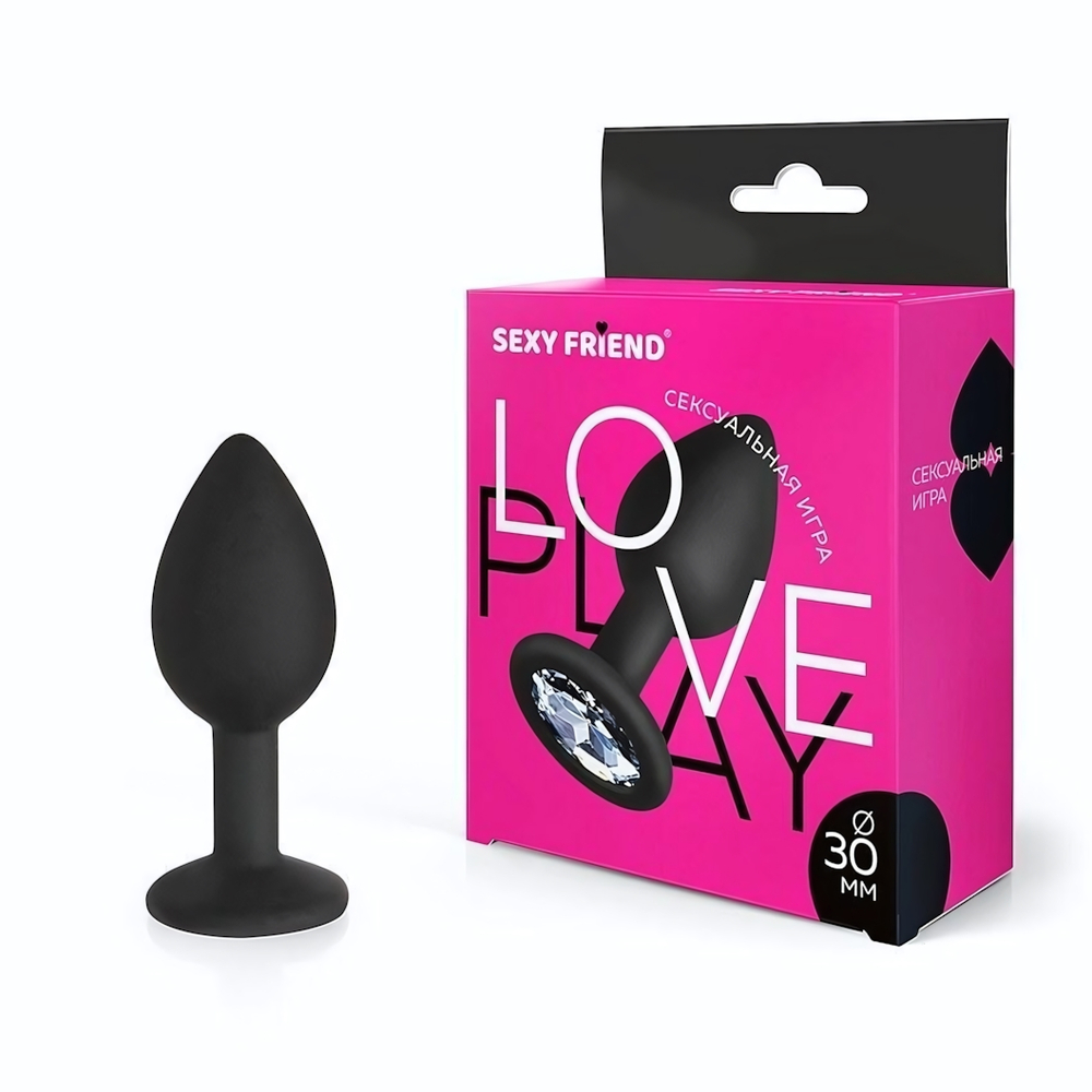 Черная силиконовая анальная втулка с прозрачным кристаллом - 7,3 см. (Цвет: прозрачный)