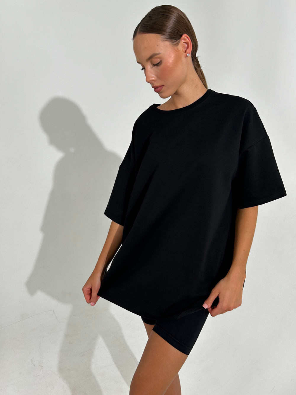 Футболка женская молочная оверсайз хлопок