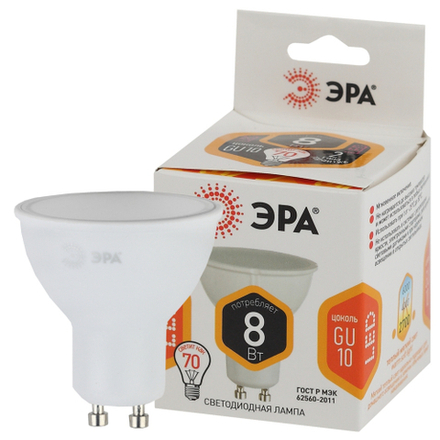 Лампа светодиодная ЭРА STD LED MR16-8W-827-GU10 8Вт софит теплый белый свет GU10