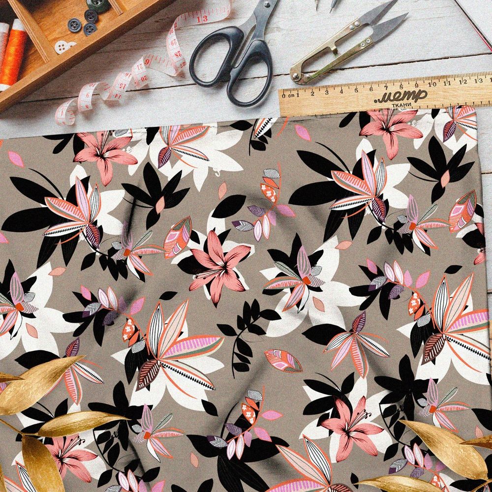 Ткань оксфорд 210 лилии с тенью