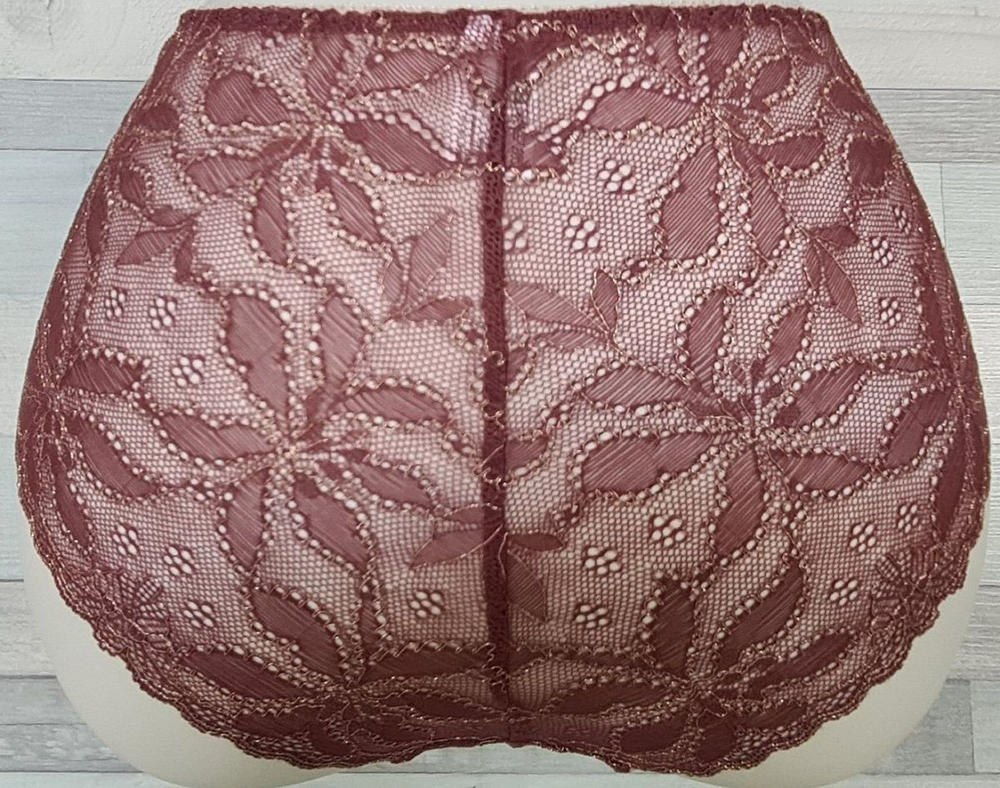 Трусики-слипы с завышенной линией талии из кружева с люрексом (Размер: XL) (Цвет: светло-бордовый)