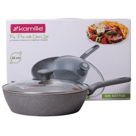 Сотейник 28 см. из алюминия с крышкой Kamille KM-4277GR с мраморным покрытием