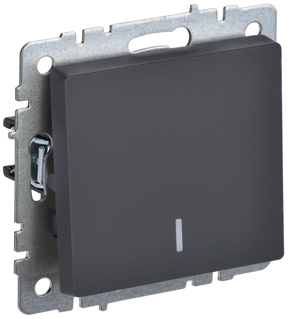 BRITE Выключатель 1-клавишный проходной с индикацией 10А ВС10-1-7-БрГ графит IEK