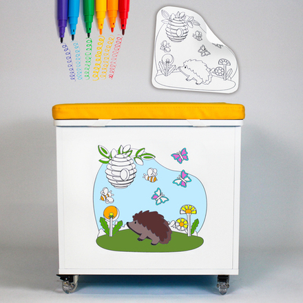 Ящик для хранения игрушек голубой с желтой подушкой в НАЛИЧИИ