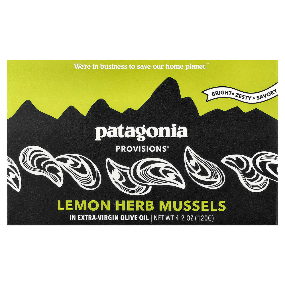 Patagonia Provisions, мидии с лимоном и травами, в оливковом масле холодного отжима, 120 г (4,2 унции)