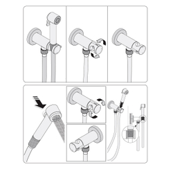 Bossini Paloma Brass Mixer Set гигиенический комплект: смеситель прогрессивный, душ с кнопкой для подачи воды, шланг 1250 мм, держатель с шланговым подключением