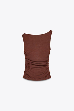 ZARA ТОП С КРУЧЕНЫМИ БРЕТЕЛЯМИ, ШОКОЛАДНЫЙ