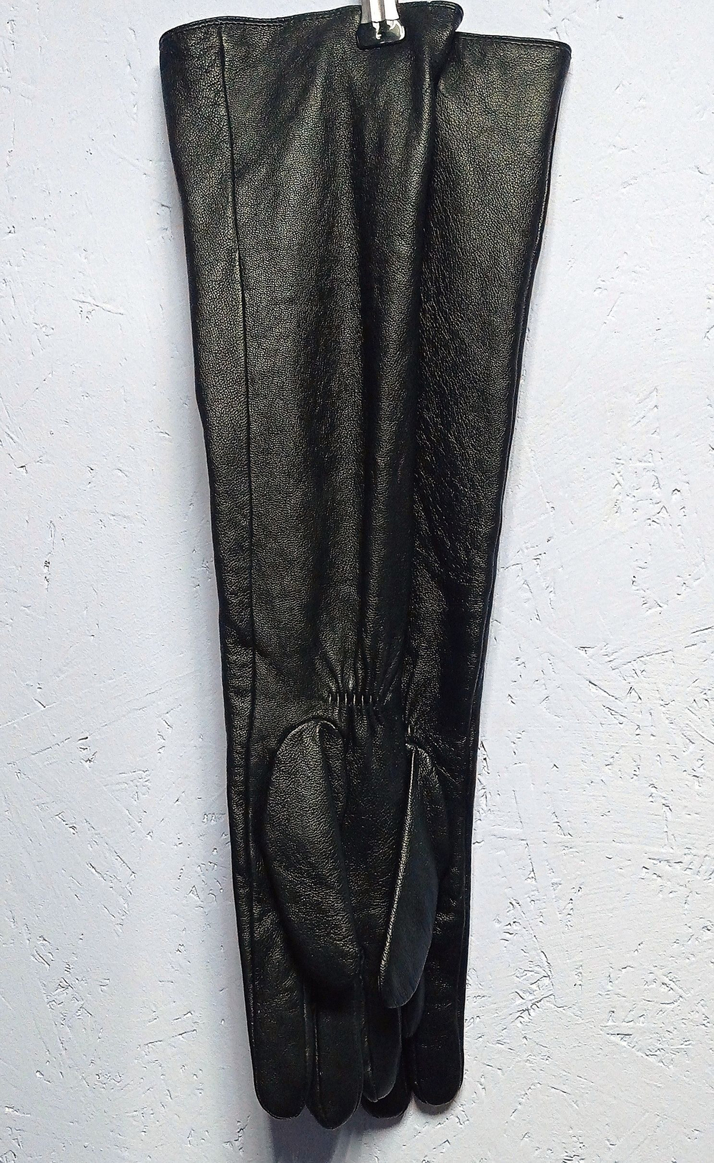 Тёплые длинные женские кожаные перчатки, утеплённые, размер 6, цвет чёрный