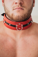 Красно-чёрный кожаный ошейник увеличенного размера (Цвет: красный с черным)