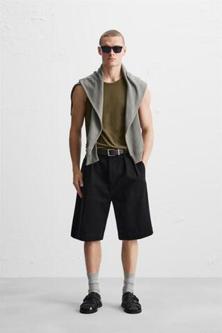 ZARA МАЙКА ИЗ АЖУРНОГО ТРИКОТАЖА, ОЛИВКОВЫЙ