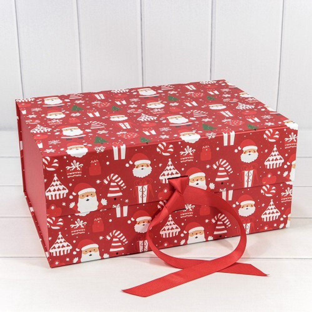 Коробка 39 х 28 х 17.8 см "Новый год" на магнитах Складная (Красный)