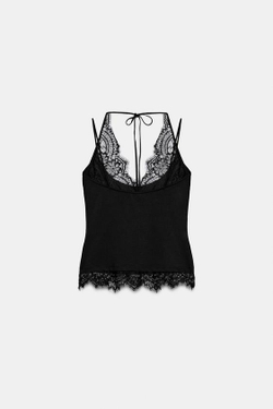 ZARA ТОП С ГОРЛОВИНОЙ ХАЛТЕР И КРУЖЕВОМ, ЧЕРНЫЙ