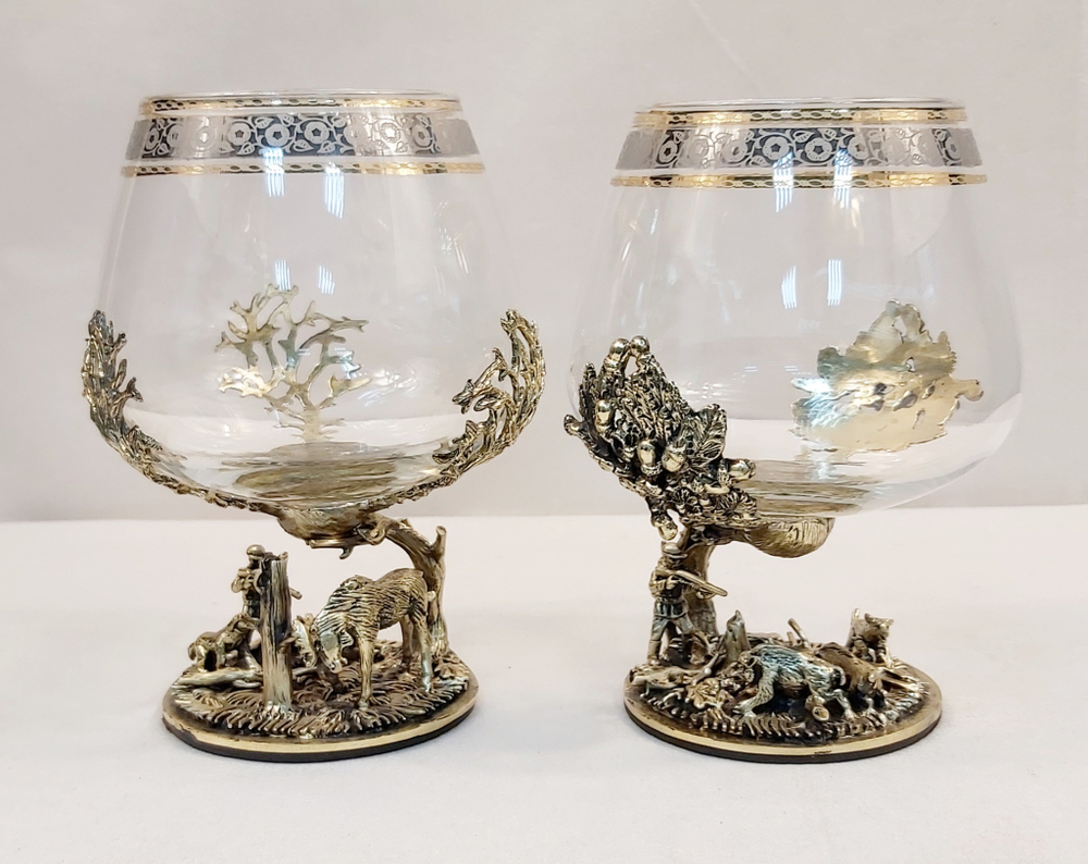 Набор из 2-х бокалов для коньяка "Охота на лося и Охота на кабана" (подарочный футляр)