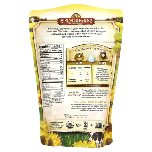 Birch Benders, Органическая смесь для блинов и вафель, пахта, 454 г (1 фунт)