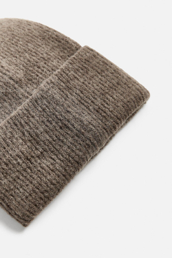 ZARA ШАПКА БИНИ ИЗ СМЕСОВОЙ ШЕРСТИ И АЛЬПАКИ, СЕРОВАТО-КОРИЧНЕВЫЙ