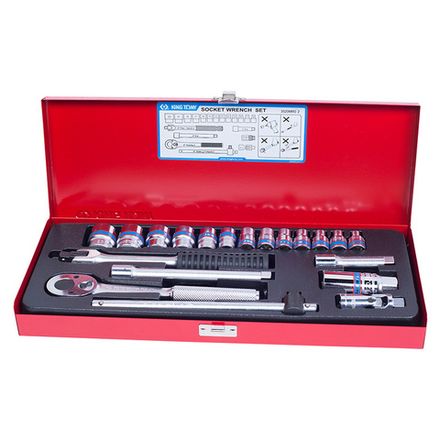 Цена на KING TONY (3520MR02) Набор торцевых головок с принадлежностями 3/8", 6-гранные, 6-23 мм, 20 предмета