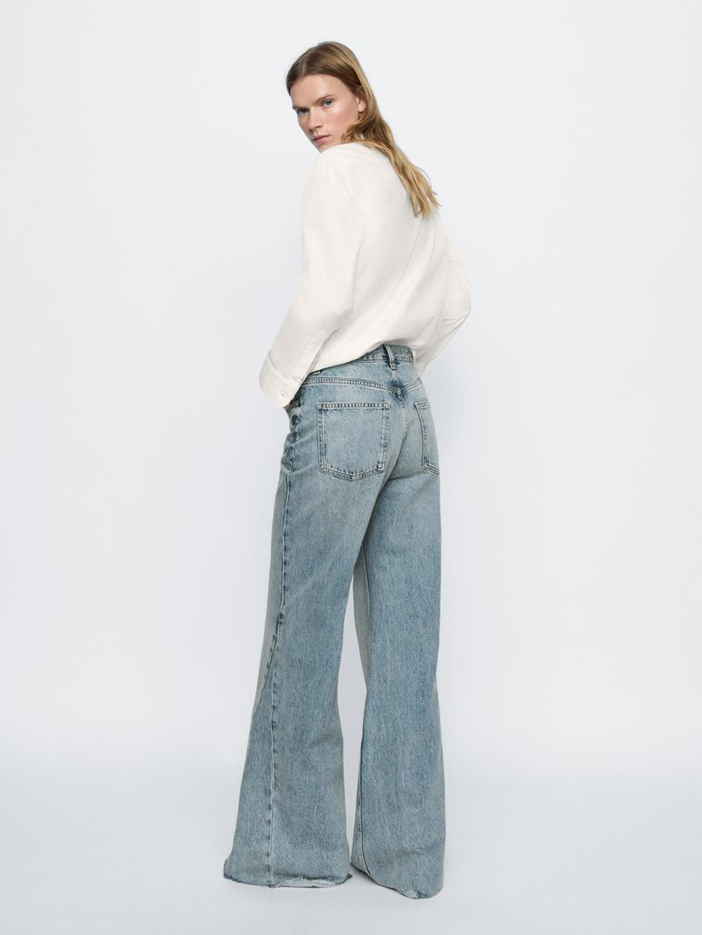 Massimo Dutti Расклешенные джинсы из хлопка с высокой посадкой, голубой