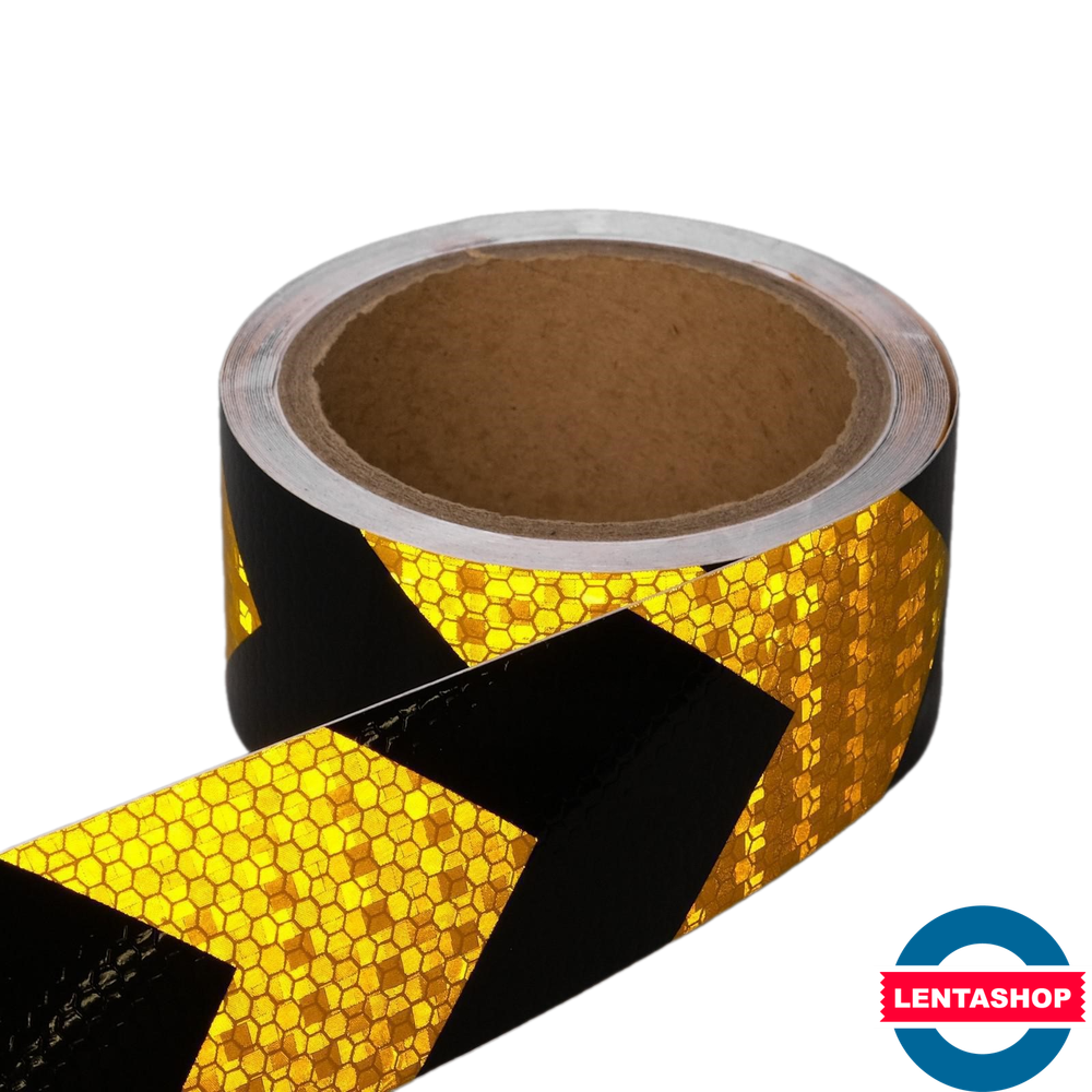 Жёлто-чёрная светоотражающая лента стрелка 5 см х 5 метров