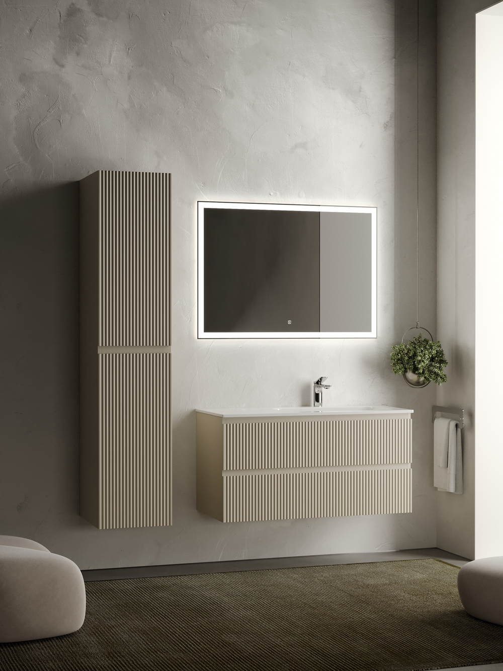 Тумба с раковиной Sancos Snob R 100 см SNR100RCE правая, beige soft